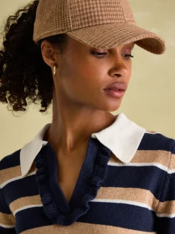 Joules Maddie V Neck Stripe Jumper with Collar Navy/Oatmeal