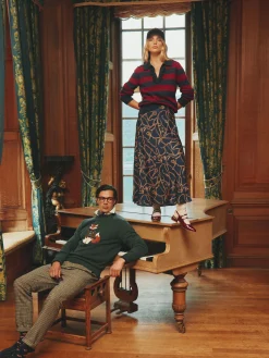 Sale Joules Maddie V Neck Stripe Jumper with Collar Red/Navy