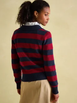 Sale Joules Maddie V Neck Stripe Jumper with Collar Red/Navy