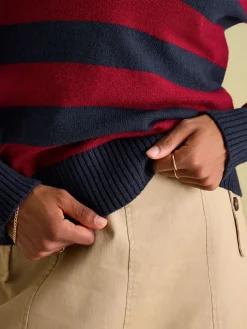 Sale Joules Maddie V Neck Stripe Jumper with Collar Red/Navy