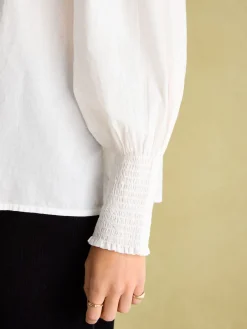 Online Joules Mariella Cotton Frill Neck Blouse Cream