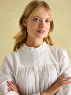 Online Joules Mariella Cotton Frill Neck Blouse Cream