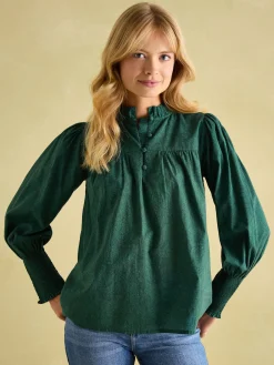 Clearance Joules Mariella Green Paisley Cotton Frill Neck Blouse GreenPaisley