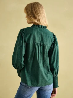Clearance Joules Mariella Green Paisley Cotton Frill Neck Blouse GreenPaisley