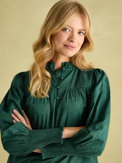 Clearance Joules Mariella Green Paisley Cotton Frill Neck Blouse GreenPaisley