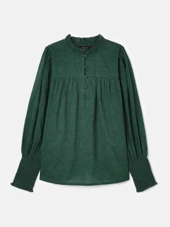 Clearance Joules Mariella Green Paisley Cotton Frill Neck Blouse GreenPaisley