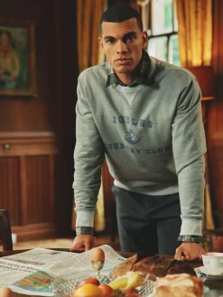 Hot Joules Mason Grey Marl Graphic Crew Neck Jumper GreyMarl