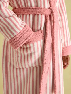 Online Joules Matilda Pink & White Fleece Lined Striped Dressing Gown Pink&White