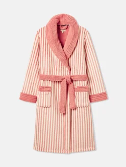 Online Joules Matilda Pink & White Fleece Lined Striped Dressing Gown Pink&White