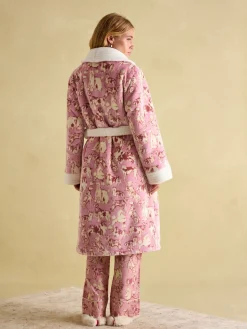 Joules Matilda Fleece Lined Striped Dressing Gown Pink