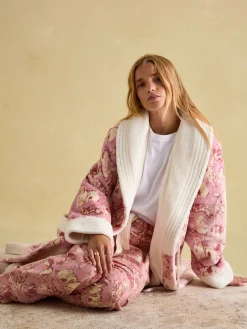 Joules Matilda Fleece Lined Striped Dressing Gown Pink