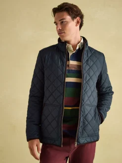 Outlet Joules Maynard Navy Blue Diamond Quilted Jacket NavyBlue