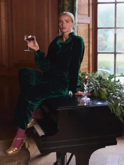 New Joules Melanie Velvet Blouse Green