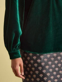 New Joules Melanie Velvet Blouse Green