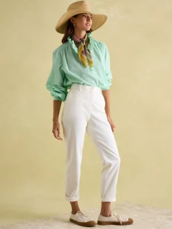 Sale Joules Melanie Cotton Ruffle Blouse Green/White