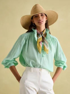 Sale Joules Melanie Cotton Ruffle Blouse Green/White