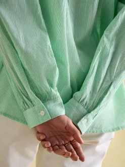 Sale Joules Melanie Cotton Ruffle Blouse Green/White