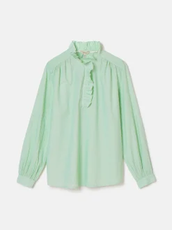 Sale Joules Melanie Cotton Ruffle Blouse Green/White