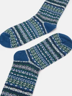 New Joules Men's Alby Fair Isle Socks (size 7-12) Blue