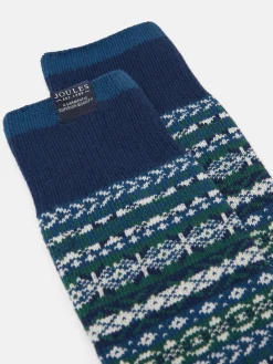 New Joules Men's Alby Fair Isle Socks (size 7-12) Blue
