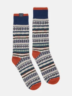 Joules Men's Alby Fair Isle Socks (size 7-12) Grey