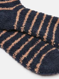 Hot Joules Men's Fluffy Striped Socks Tan/Navy