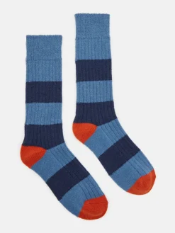 Sale Joules Men's Gibson Cosy Striped Socks Blue/Navy