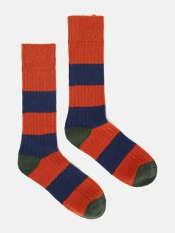 Joules Men's Gibson Cosy Striped Socks Orange/Navy