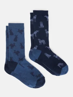 Joules Men's Kingsbury 2 Pack Socks (size 7-12) Blue/Navy