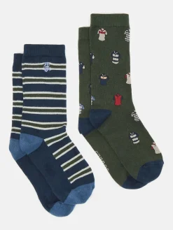 Best Joules Men's Kingsbury 2 Pack Socks (size 7-12) Green/Navy
