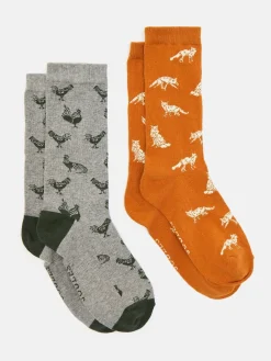 Clearance Joules Men's Kingsbury Grey Hen 2 Pack Socks (size 7-12) GreyHen