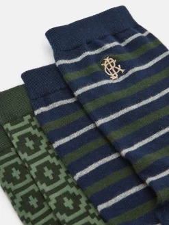 Joules Men's Kingsbury 2 Pack Socks (size 7-12) Navy/Khaki