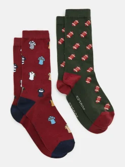 Best Joules Men's Kingsbury 2 Pack Socks (size 7-12) Red/Green
