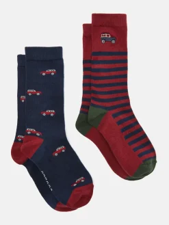 Online Joules Men's Kingsbury 2 Pack Socks (size 7-12) Red/Navy