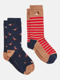 Best Joules Men's Kingsbury 2 Pack Socks (size 7-12) Tan/Navy