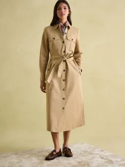 Discount Joules Meredith Tan Brown Midi Shirt Dress TanBrown
