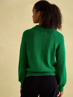 Discount Joules Mia Pointelle Jumper with Open Collar Green