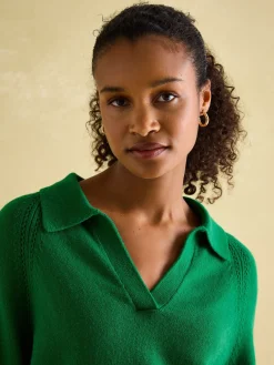 Discount Joules Mia Pointelle Jumper with Open Collar Green