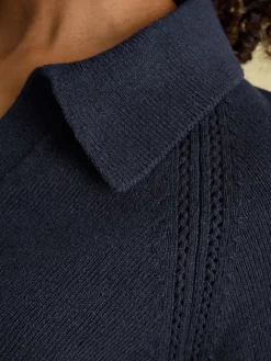 Discount Joules Mia Navy Blue Pointelle Jumper with Open Collar NavyBlue
