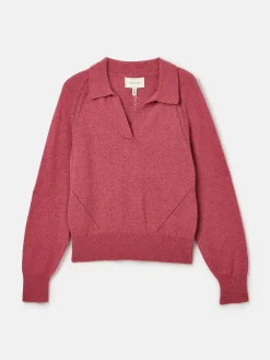 New Joules Mia Raspberry Pink Pointelle Jumper with Open Collar RaspberryPink