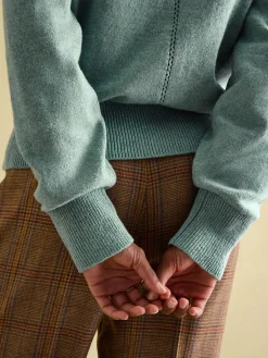 Online Joules Mia Teal Blue Pointelle Jumper with Open Collar TealBlue