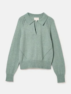 Online Joules Mia Teal Blue Pointelle Jumper with Open Collar TealBlue