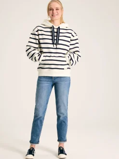 Clearance Joules Milbourne Navy & White Striped Embroidered Hoodie Navy&WhiteStriped