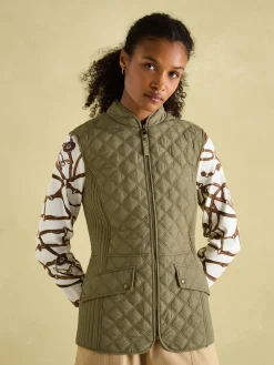 Joules Minx Showerproof Diamond Quilted Gilet Green