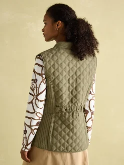 Joules Minx Showerproof Diamond Quilted Gilet Green