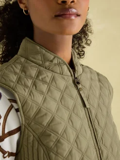 Joules Minx Showerproof Diamond Quilted Gilet Green