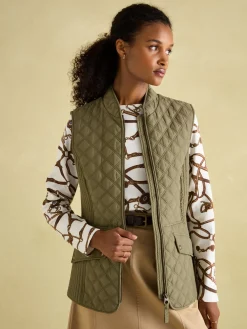 Joules Minx Showerproof Diamond Quilted Gilet Green