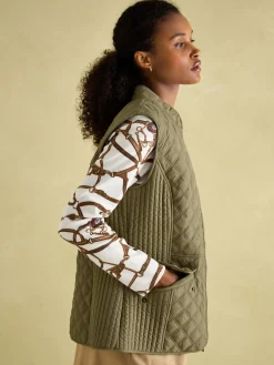 Joules Minx Showerproof Diamond Quilted Gilet Green