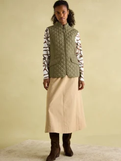 Joules Minx Showerproof Diamond Quilted Gilet Green