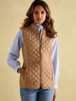 Joules Minx Showerproof Diamond Quilted Gilet Tan
